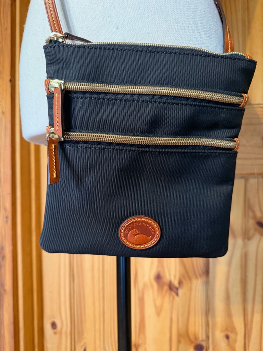 Dooney & Bourke Black Nylon North South Triple Zip Crossbody w/Leather Trim - Picture 2 of 6